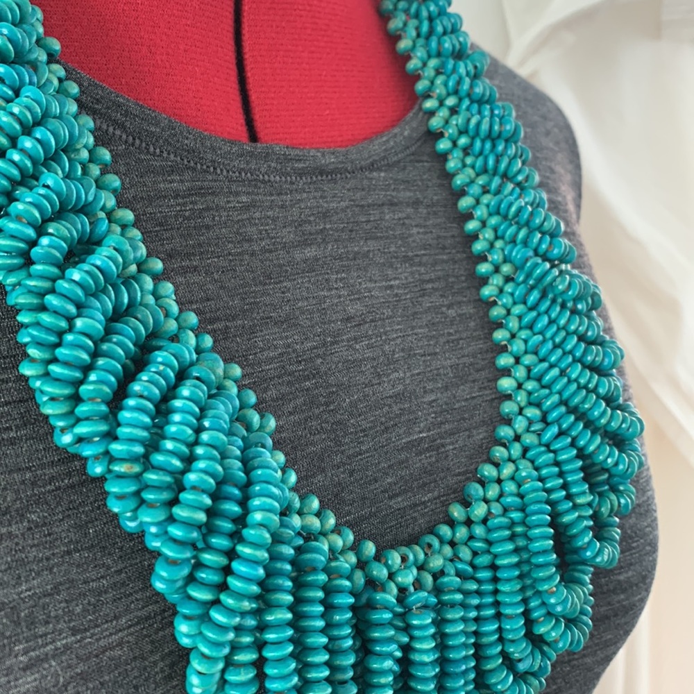 Turquoise wooden bead tribal necklace - Picture 3 of 5